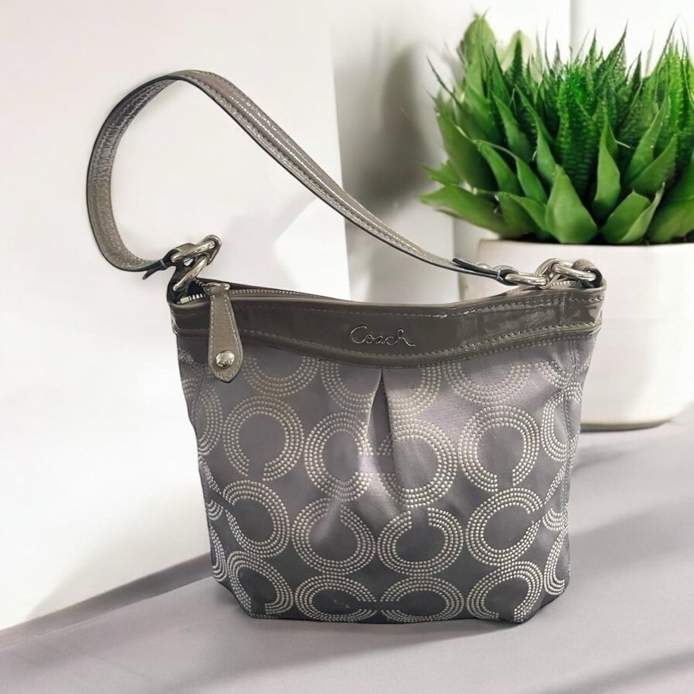 COACH Ashley Dotted Op Art Jacquard & Leather Tote Shoulder Handbag